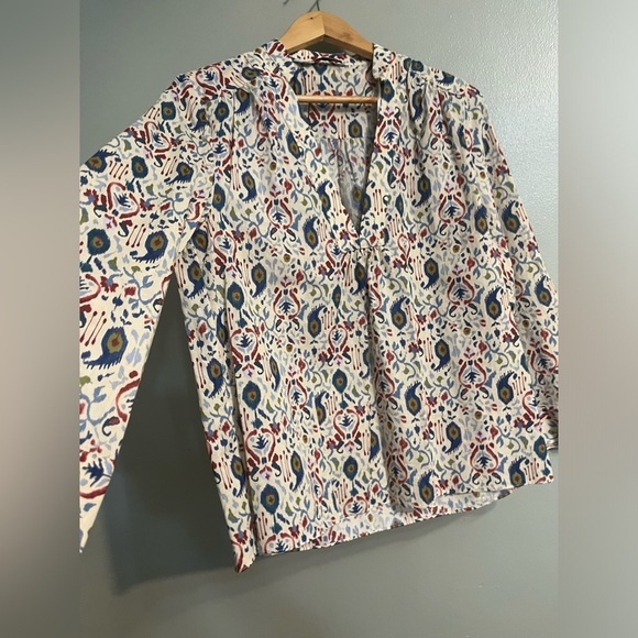Zara Womens Lightweight Boho Multicolor Bell Sleeve V neck Blouse Sz S - Picture 6 of 9
